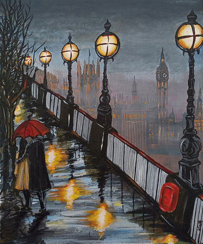 Couple Walking in the Rain Canvas Painting