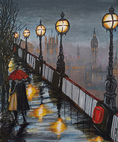 12 x 10  inches Couple Walking in the Rain Canvas Painting