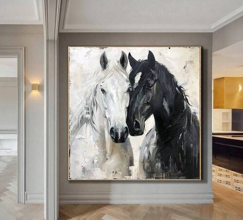 White and Black Horse Oil Painting