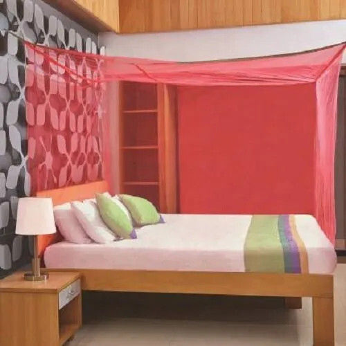 Polyester Mosquito Net - Hanging Design, Self Print in Red | Suitable for Children, Ideal for Single Bed Use at Home