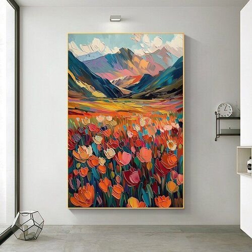 Original Flower Landscape Oil Painting on Canvas