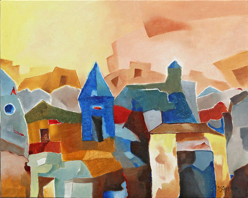 24 x 30 Inches Oil on Canvas Village Painting