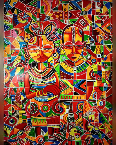 70 x 85 cm Colorfull Canvas Wall Painting of African Lifestyle