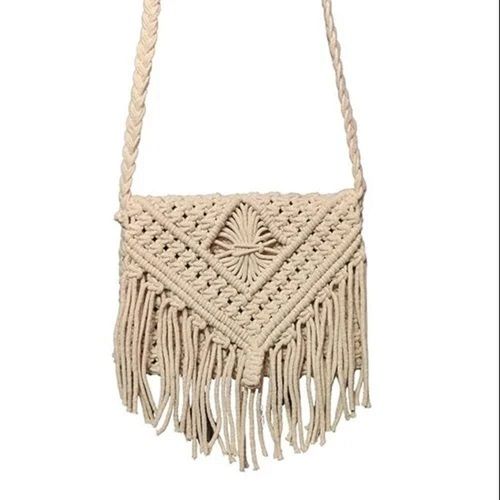 Womens White Macrame Tote Bag