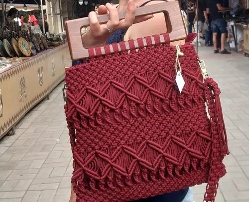 Designer Wooden Handle Macrame Bags