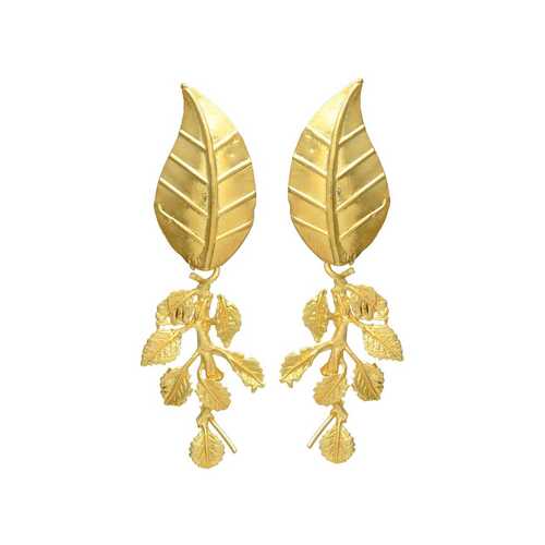 Handcrafted Design Designer Leaf Golden Dangle Earrings