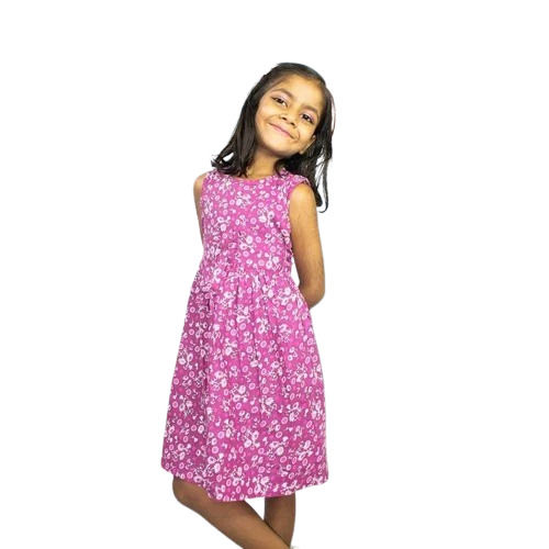 Casual Wear Pink Fancy Cotton Frock