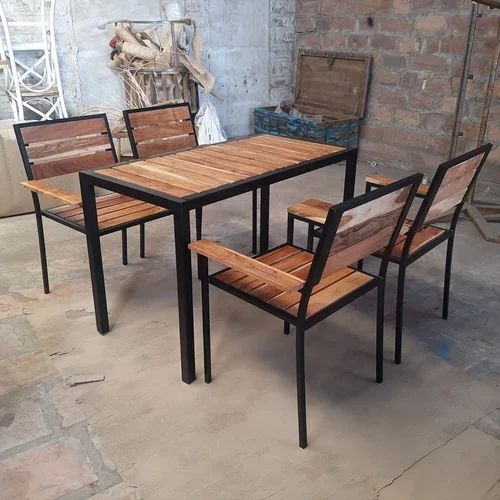 Wooden Table With Chair Set - Solid Wood & Steel, Modern Design, Durable Style, Ideal for Hotel Use