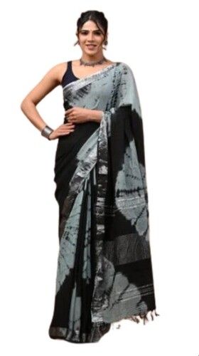 Black Color Handloom Cotton Linen Saree