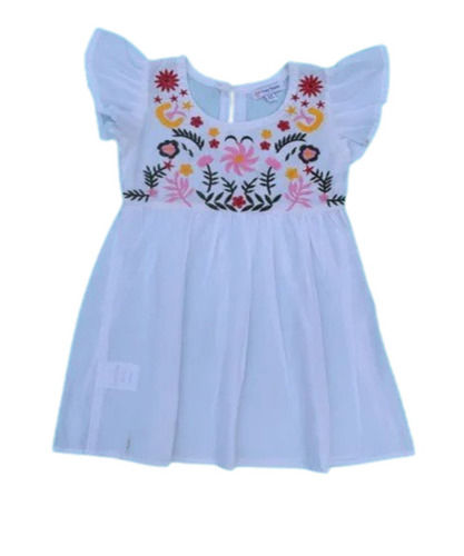 White Fancy Embroidery Cotton Kids Frock