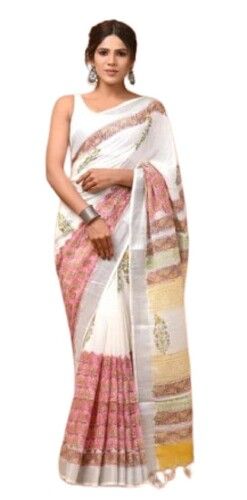 Hand Block Kalamkari Cotton Linen Saree