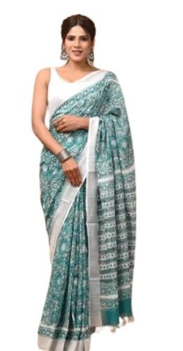 Hand Blocks Kalamkari Cotton Linen Saree