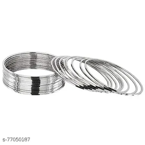 Metal Bangles - 100% Pure Metal, Round Shape in Silver | Breathable, Lightweight, Skin-Friendly Fashion Jewelry for Women - Ideal for Parties, Weddings, Engagements, and Anniversaries