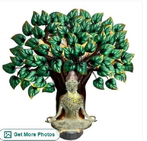 Green Color Metal Buddha Tree Wall Art