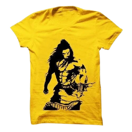 Cotton Half Sleeve T-Shirt - Yellow Printed Design | O-Neck Collar, Sizes S-XXL, Short Sleeves for Men