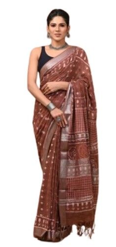 Women Handloom Printed Cotton Linen saree