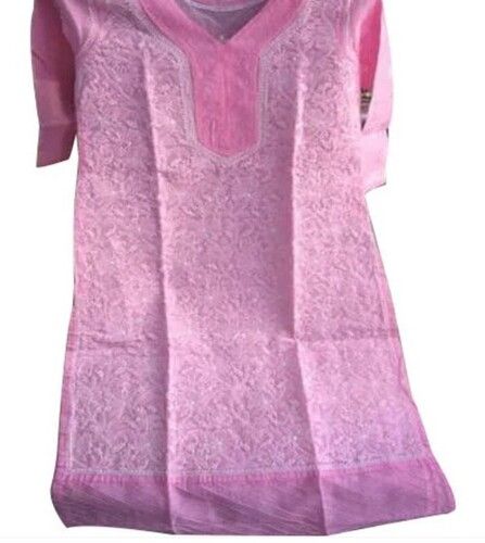 Pink Color 3/4th Sleeves Regular Fit Ladies Chikankari Suit