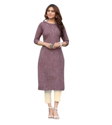 Plain 3/4th Sleeves Round Neck Handloom Cotton Kurti