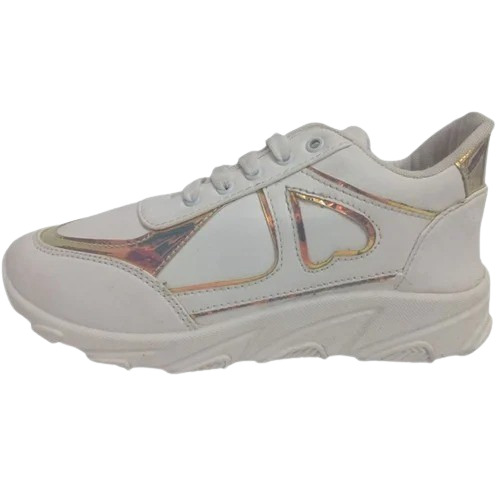 Women's Lace Up Running Shoes - PVC Upper, Rubber Insole, White Color | Comfortable, Good Design for Casual Sports Wear