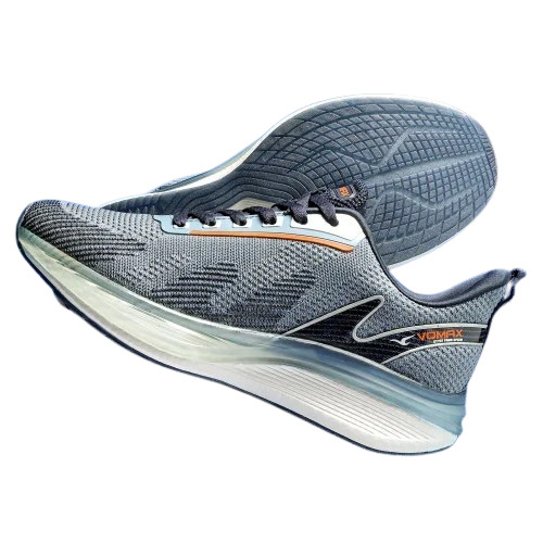 Breathable Running Shoes - Knit & PU Upper, Rubber Insole & Outsole | Lace-Up Closure, Lightweight Design, R.Slate-Orange Color, All Sizes, Medium Arch