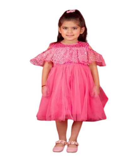 Georgette Pink Kids Party Wear Dress