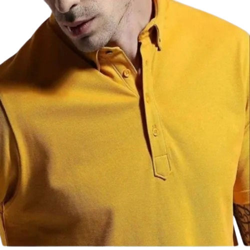 Polyester Comfortable Yellow Men Collar T Shirt