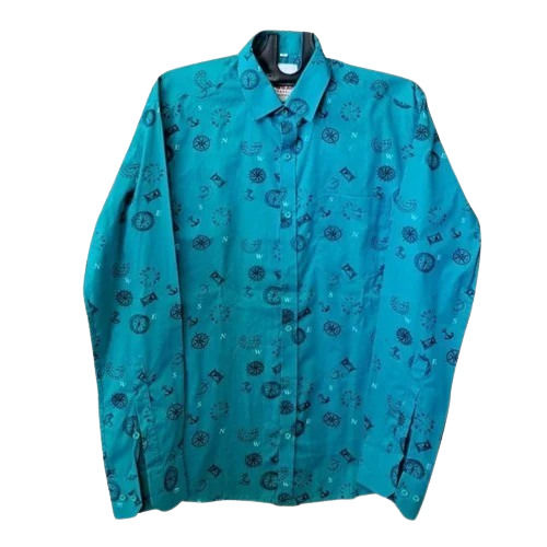 Cotton Full Sleeves Sky Blue Printed Shirt