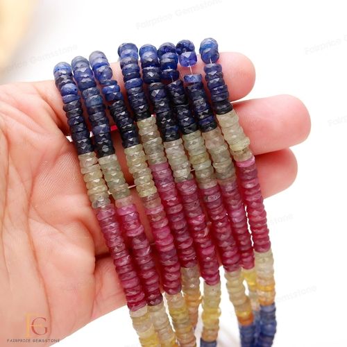 Multi Sapphire Faceted Tyre Shape Gemstone Beads