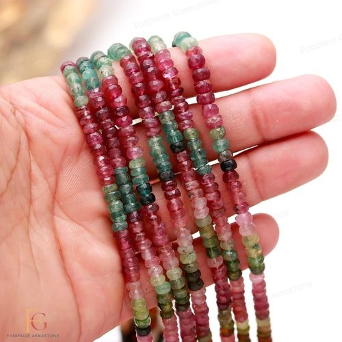 Natural Multi Tourmaline Faceted Rondelle Gemstone Beads