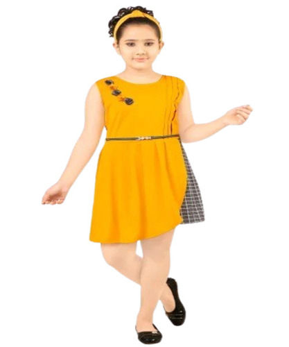 Girls Party Dresses - Silk, Sleeveless, Yellow | Anti Wrinkle, Breathable, Summer-Ready