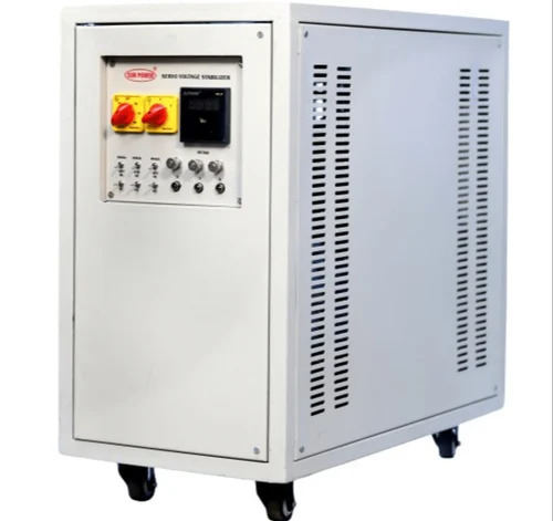 Servo Voltage Stabilizer - Mild Steel, 3 kW, Powder Coated | IP55, Digital Controller, Three Phase Power Supply