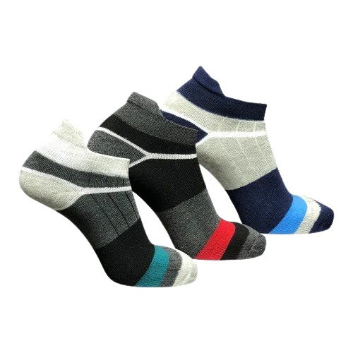 Striped Sports Socks - Cotton, Free Size, Multicolor | Quick Dry, Breathable, Ankle Length, Stretchable for Summer Casual Wear