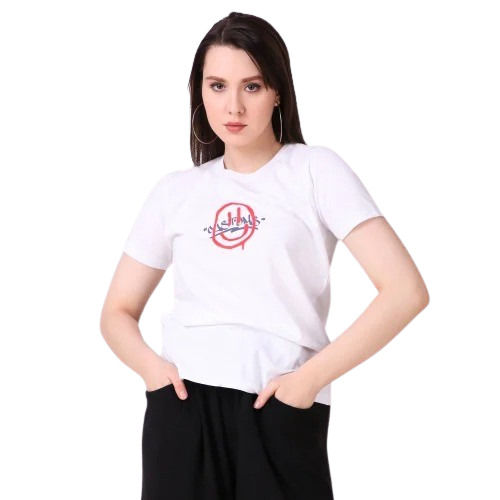 Ladies White Printed T Shirt