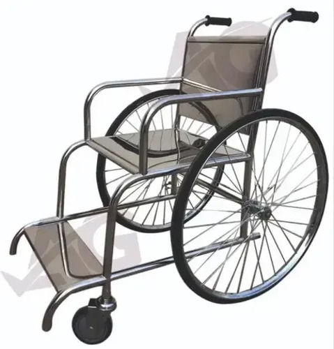 Stainless Steel Patient Wheel Chair - Color: Silver