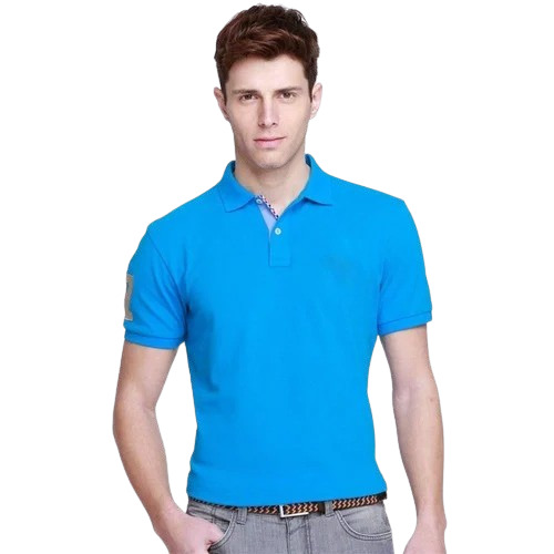 Collar Half Sleeve T Shirt - Cotton Size: L M XL XXL Color: Blue | Polo Neck Short Sleeves Plain Pattern Casual Wear for Men