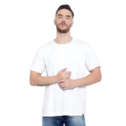 Mens Pure Cotton T-Shirt - Half Sleeves, Round Neck, White | Casual Wear, Machine Wash, O-Neck Design