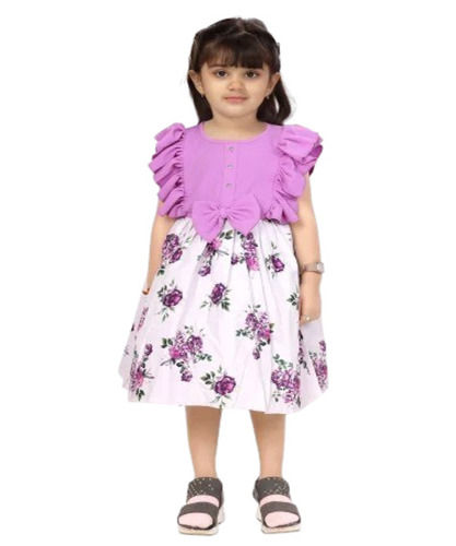 Kids Floral Frocks - Cotton, Sizes S-M-L | Modern Style, Breathable, Anti-Wrinkle, Machine Washable, Short Sleeves, Summer Ready, Lavender and White