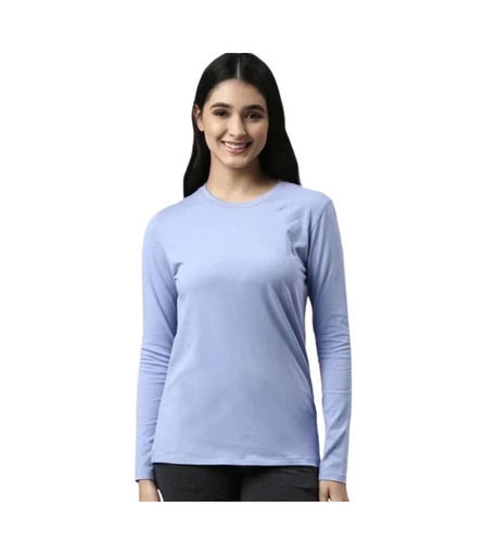 Ladies Cotton T-Shirt - Regular Fit, Long Sleeves, Gray Plain O-Neck | Breathable, Lightweight, Skin-Friendly, Casual Summer Wear, Machine Washable