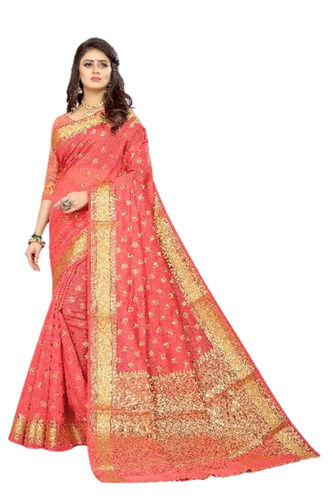 Chanderi Martina Sarees - Cotton, 5.5 Meter Length with 0.8 Meter Blouse, Dark Pink Printed Design, Lightweight and Breathable for Summer Party Wear