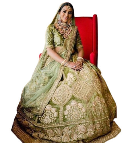 Green Bridal Lehenga Choli - Light Weight, Breathable, Very Good Quality | Embroidered Design, Dry Clean Only, Available in S, M, L, XL