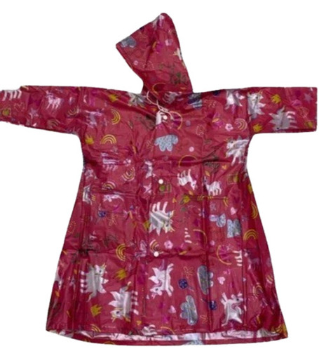 Kids Red Printed Raincoat - PVC Fabric, Size Large, Full Sleeves | Waterproof, Unisex, Ideal for Rainy Season, Stylish Jacket Design