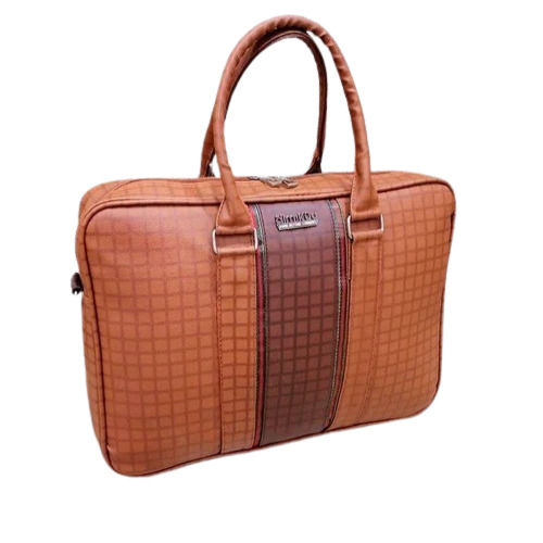 Leather Laptop Bag - 12 Inch, Brown Color | Plain Pattern, Zipper Closure, Handle Style, Ideal for Men