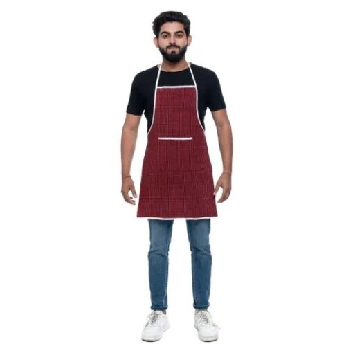 Red Checked Kitchen Apron - Poly Cotton Material Free Size 120 Gram Weight | Waterproof Safety & Protection Usage