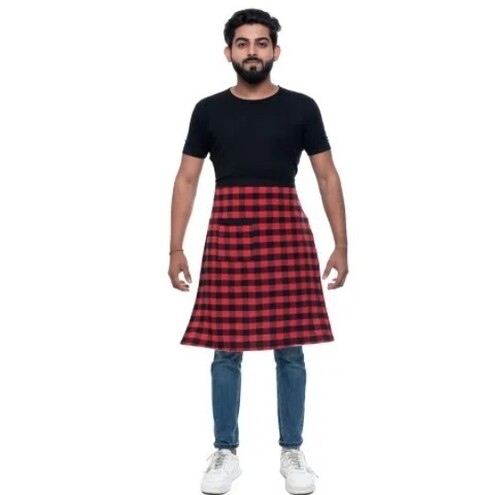 Unisex Apron - Poly Cotton Material, Free Size, Red Color, Checked Design, Non-Disposable, 120 Gram Weight | Unisex Usage for Kitchen Safety & Protection