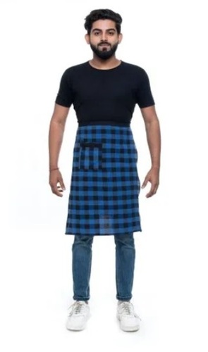 Unisex Check Kitchen Apron - Poly Cotton 15 Inches Waist Piping Waterproof Blue | Safety & Protection Free-Size Durable Stitching