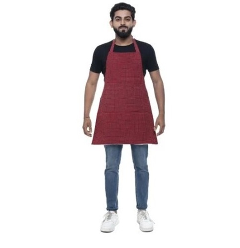 Unisex Checked Kitchen Apron - Poly Cotton, Free-Size, Red | Waterproof, Non-Disposable, Cotton Threads Stitching