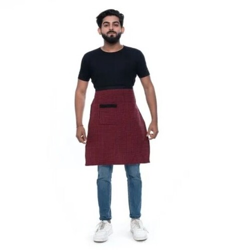 Unisex Waterproof Kitchen Apron - Poly Cotton Free Size Red Color 120 Gram Weight Checked Design with 15 Inches Waist Piping Cotton Threads