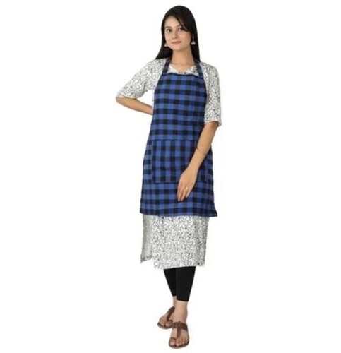 Waterproof Kitchen Aprons - Poly Cotton Material Free Size 15-Inch Waist Piping Checked Design | All-Color Options Non-Disposable Cotton Threads Stitching