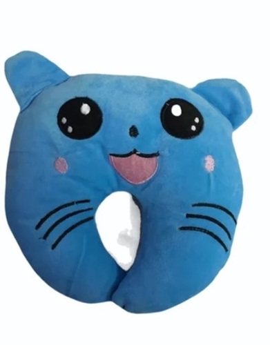 Baby Monkey Neck Pillow - Velvet Material, Round Shape, Sky Blue Color | Printed Emoji Design, All Size Comfort