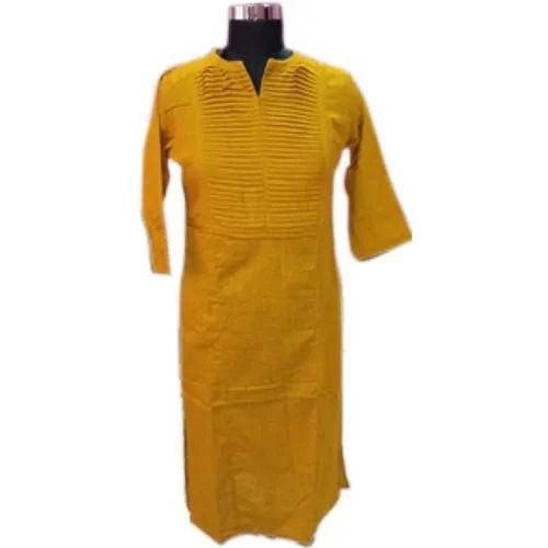 Chanderi Cotton Kurti - Sleeve Style: 3-4Th